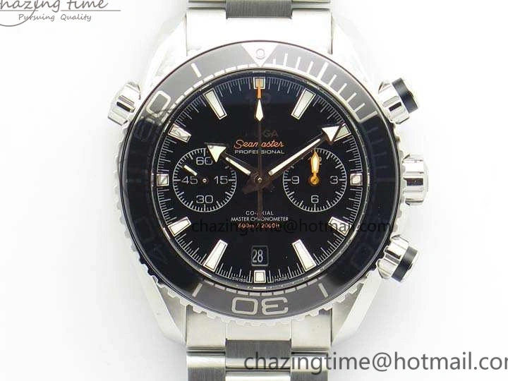 0511 Planet Ocean Master Chrono SS OM 1:1 Best Edition Black Dial On SS Bracelet A9900 V Fashionable 8113